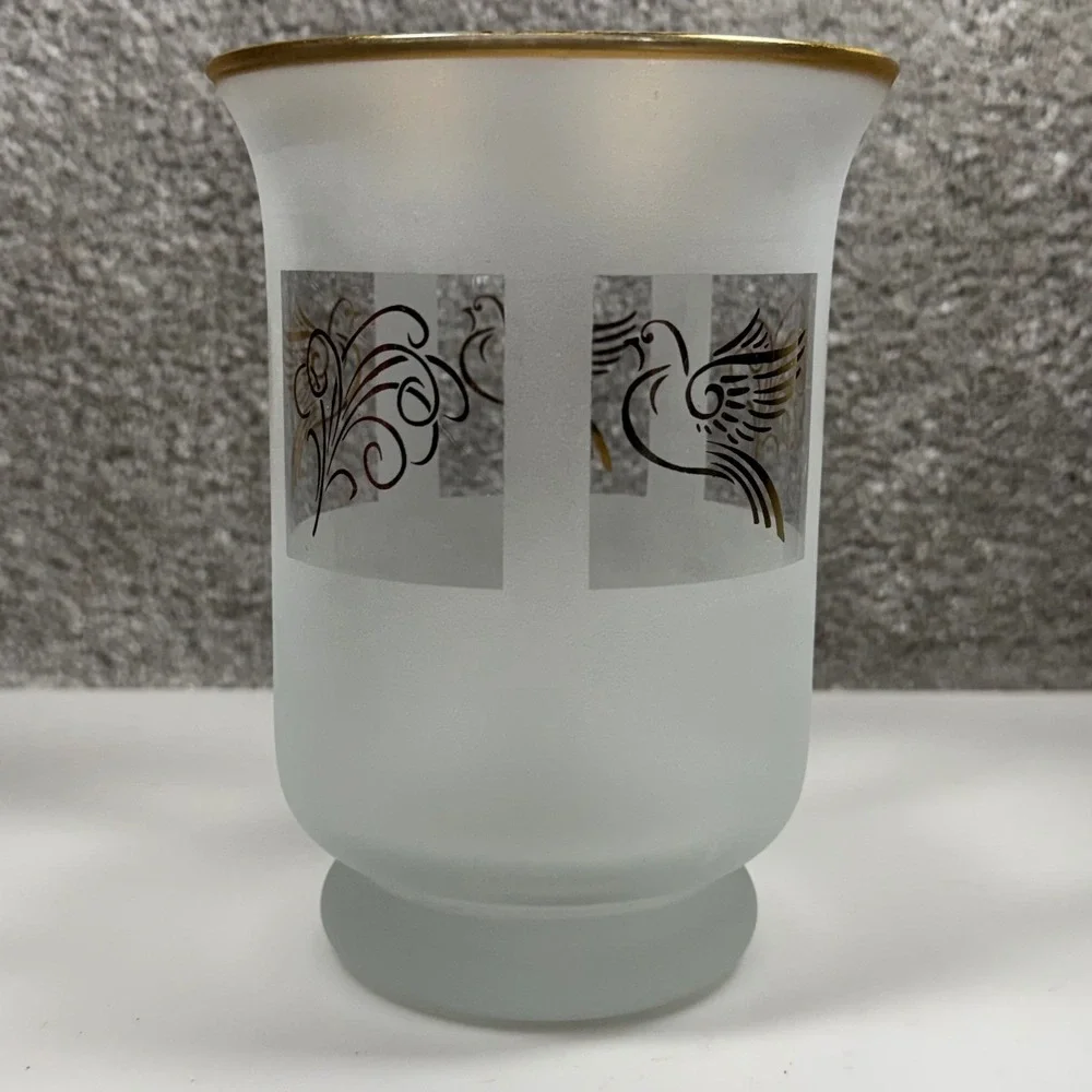 Lenox Frosted Glass Candle Holder Gold Club Handpainted‎ 24K Gold Doves Italy 6